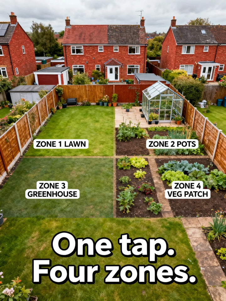 Bewässerungstimer: Tropfschlauch, Regner, Gateway und vier Zonen planen